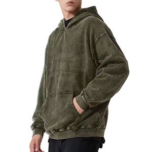 Sweat à capuche délavé à l'acide pour homme grande taille manteau d'hiver décontracté à la mode motif solide sweat en coton teint uni à capuche - Product Image 4