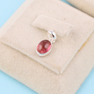 Colgante de Plata de Ley 925 con forma ovalada de turmalina Rosa natural - Product Image 3