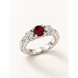 Bague Victoria Garnet à trois pierres en platine, taille Asscher Radiant Émeraude avec accents en forme de poire, bijoux fins faits à la main - Product Image 1