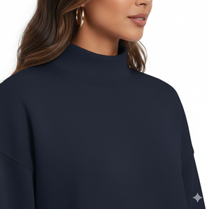 Top Largo de Invierno para Mujer, Estampado, Holgado, con Cuello Alto Simulado, Tejido de Punto Transpirable, Suave y Cómodo, Corte Moderno - Product Image 6