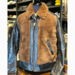 OEM Custom Design Winter New Fashion Shearling Leather <b>Jacket</b> for <b>man</b> Classic Design Combined with <b>Fur</b> in Front and Back - Product Image 1