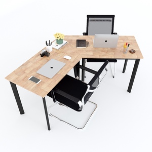 Ensemble de 2 tables trapézoïdales 120x60cm, style design minimaliste, en bois d'hévéa, système Lego 2 HBLG026 - Product Image 3