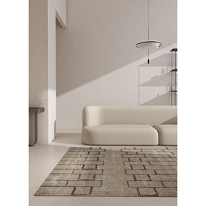 พรมขนสัตว์ผสมวิสโคสถักมือ Modo สีเบจน้ำตาล ลายเรขาคณิต สำหรับบ้าน ลายทางรูปสี่เหลี่ยมผืนผ้า หนา 10 มม. สำหรับห้องนั่งเล่น - Product Image 5