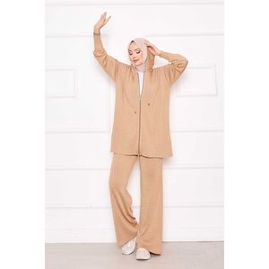 Autumn Casual Two-Piece <b>Set</b> Gold Shimmering Print Hooded <b>Knit</b> with Zip-Up Feature Formal Print Style - Product Image 1