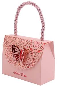 صندوق ورقي مخصص قابل للطي مطبوع بشعار مضلع لتعبئة وتغليف الهدايا والحفلات على شكل فراشات لوصيفات العروسة مزود بيد - Product Image 3