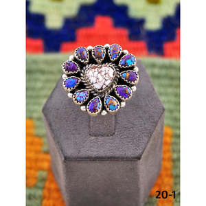 Southwest Handmade Purple Dahlia Bezel-Set <b>Adjustable</b> <b>Ring</b> with Wild Horse Magnesite & Sterling Silver for Gift - Product Image 1