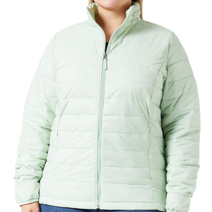 Veste matelassée légère pour femme, col montant, manteau d'hiver chaud, vêtement d'extérieur rembourré, veste élégante vert menthe avec fermeture éclair intégrale - Product Image 1