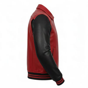 Chaqueta Varsity Personalizada 2026 Roja y Negra, de Cuero Genuino y Lona Ecológica, Resistente al Viento, para Hombre, con Bordado de Alas de Ángel, Estilo Urbano - Product Image 4