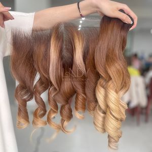 Paquets de couleur rebondissante ombrée de cheveux bruts de haute qualité avec frontal et paquets pour faire des perruques - Product Image 2