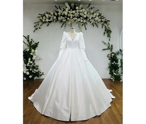 OEM Manufacture High Quality Satin <b>Wedding</b> <b>Dress</b> Ball Gown <b>Long</b> <b>Sleeve</b> <b>Simple</b> Vintage Style Luxury Lace TNBP No. 03 Sale - Product Image 1