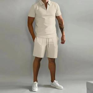 <b>Men's</b> Casual Sports Wear Solid Color Polo Shirt Lapel Vertical Strips <b>Short</b> Sleeve Pants <b>Shorts</b> Winter Fashion Loose Fit Formal - Product Image 1