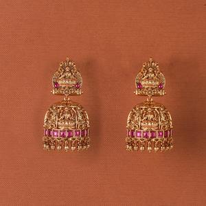 ต่างหูห่วงแฟชั่นอินเดียใต้โบราณชุบทองด้านตรงจากผู้ผลิตและผู้ค้าส่ง - Product Image 1