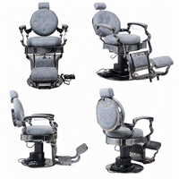 Fauteuil de Barbier Électrique Professionnel en Cuir PVC Gris Inclinable avec Repose-Pieds pour Salon de Coiffure Moderne