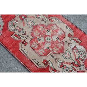 พรมขนสัตว์สีเบจสีแดงวินเทจขนาด3.5x8.1ฟุตพรมสี่เหลี่ยมขนาดใหญ่สไตล์ตุรกีขนาด10มม. น้ำยางนามธรรมสำหรับตกแต่งห้องโถง - Product Image 5