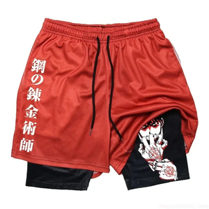 Anime Print Short d'entraînement 2 en 1 pour hommes Short de compression double couche avec poches Séchage rapide Running Fitness - Product Image 4