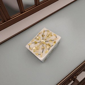 Exquisito joyero con incrustaciones de mármol hecho a mano con ilustraciones florales elegantes | Caja de almacenamiento de recuerdo de piedra rectangular de lujo - Product Image 1