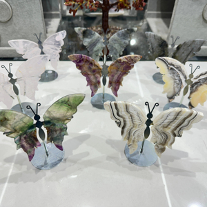 Pair of Natural Dream Amethyst <b>Butterfly</b> Wings Carved Crystal <b>Ornament</b> with Agate Gemstone for Crystal Healing and Gift Giving - Product Image 1