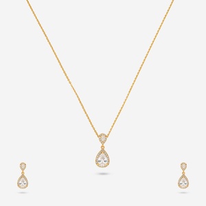92.5 <b>Silver</b> Pendant <b>and</b> <b>Earring</b> <b>Set</b> with Chain Pear Emerald Cut Zircon Fine Pearl Jewelry for Weddings Parties 191388 Model - Product Image 1