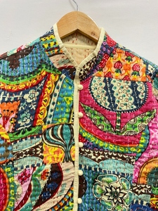 Kantha-Chaqueta de Algodón con Estampado Reversible, Abrigo Corto Hecho a Mano con Estampado Floral, Chaqueta Acolchada de Kantha Coat - Product Image 5
