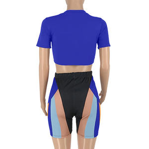 Women's Breathable Four-Way Stretch Spandex/Nylon Mid Waist Elastic Closure Yoga Set Solid Pattern 2-Piece <b>Top</b> <b>Short</b> Pants Front - Product Image 2