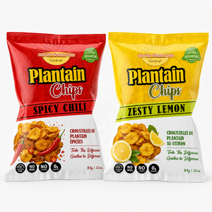 Sachet d'emballage personnalisé imprimé pour chips et snacks, pochette à fermeture arrière pour chips de <span class=keywords><strong>banane</strong></span>, chips de pommes de terre, emballage alimentaire - Product Image 1