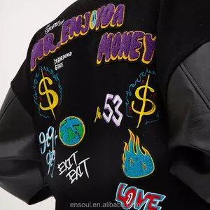 Chaqueta de béisbol de hombre con letras cortas y logotipo personalizado, chaqueta recortada negra de lana para hombre, chaqueta universitaria con parche bordado de chenilla - Product Image 4