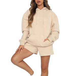 Comprar Conjunto personalizado de Sudadera con capucha y pantalones cortos de algodón para mujer conjuntos de dos piezas lisos de la mejor calidad chándal grueso para mujer 2026 - Product Image 1