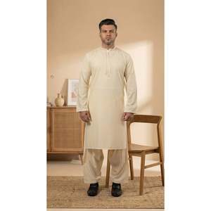 นาดีม คูร์ตา CLK-19 ชุดเจ้าบ่าวปักลายอย่างดี สีครีมเนยพรีเมียม ผ้าฝ้าย 100% ระบายอากาศได้ดี - Product Image 4