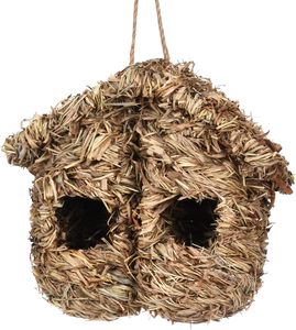 Casa de pájaros de hierba natural Juego de 2 casas de colibrí tejidas a mano Anidación al aire libre Refugio de cabaña de pájaros colgantes Hierba de pájaros pequeños - Product Image 6