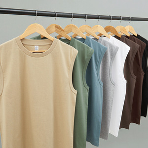 Débardeur sans manches en coton lourd 250g avec logo imprimé OEM, uni, vierge, pour le sport, la salle de sport, pour hommes, 100% coton tricoté, ample, taille plus - Product Image 1