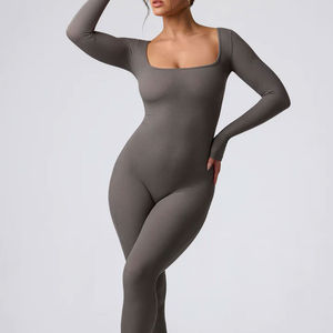 Combinaison de yoga taille haute personnalisée avec logo pour femmes, manches longues, séchage rapide, respirante, personnalisable, une pièce - Product Image 5