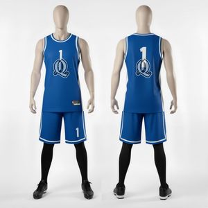 Conjunto de uniforme de baloncesto azul real personalizado para jóvenes para hombres, uniforme de malla de poliéster sin mangas y pantalones cortos - Product Image 1