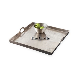 Plateau de service en aluminium couleur argent en vrac avec forme carrée taille personnalisée hôtel et maison vaisselle plateau de service - Product Image 3
