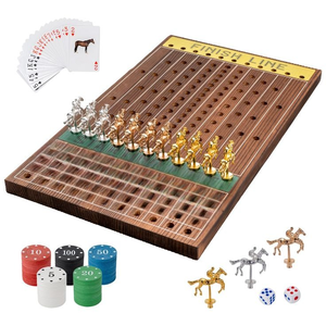 Jeu de société de course de chevaux en bois avec figurines de chevaux en métal et dés, jeu de table familial portable pour 6 joueurs - Product Image 2