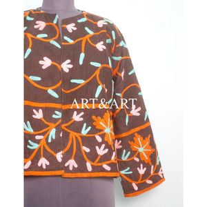 Chaqueta Acolchada con Bordado Floral, Botones, Forro de Algodón, Hecha a Mano, Estilo Ecológico de Secado Rápido para Otoño e Invierno, Ideal para Fiestas - Product Image 2