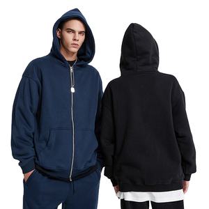 Sweat-shirt unisexe à capuche double couche en molleton French Terry uni, personnalisable, avec fermeture éclair, pour homme - Product Image 1