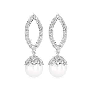 Pendientes de Plata de Ley 925 con Baño de Rodio y Perla Akari con Circonita Suiza para Mujeres y Niñas - Product Image 1