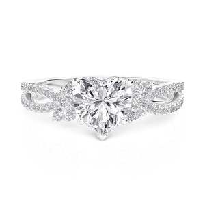 Jeulia <b>Twisted</b> Heart <b>Shaped</b> Engagement Ring with Side Stones - Product Image 3