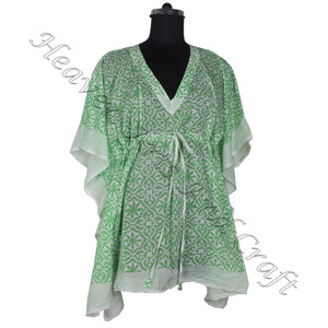 Nueva llegada 2024 indio mano bloque estampado Kaftan Robe KFCS033 vestido de verano Kimono vacaciones vestido holgado ropa de mujer - Product Image 1