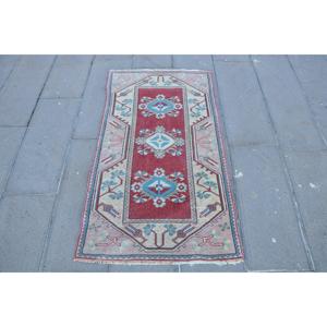 Vintage Rug, 2.4x4.3 ft Small Rug, <b>Red</b> Blue <b>Wool</b> Rug - Product Image 1