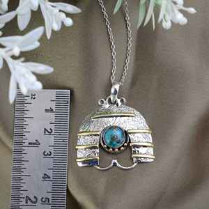 Pendentif élégant au design classique en argent sterling 925 Pierre précieuse turquoise en cuivre bleu à la mode pour l'utilisation des doigts de la fête de fiançailles et du mariage - Product Image 4