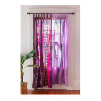 Style Vintage Violet Soie Sari Patchwork Rideau Drapé Prêt à Expédier à Bas Prix pour la Décoration de Fenêtre