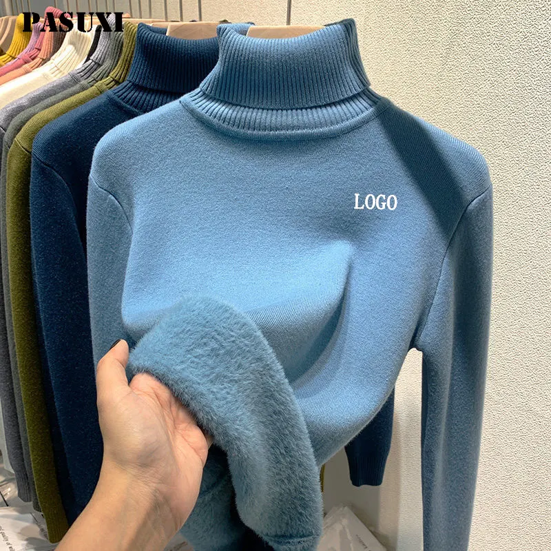 PASUXI Personalizado Mulheres Roupas Inverno Pullover Camisola Quente Jumper Estilo Coreano Alta Elástica Cor Sólida Velo Camisola