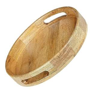 Bandeja otomana de bambú de madera natural Bandeja de madera para servir Bandeja redonda de madera con asas de Falak World Export - Product Image 2