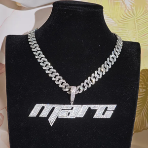 Luxury Iced Out <b>Letter</b> Pendant <b>With</b> Cuban Link Chain VVS Moissanite Diamond 925 Silver Hip Hop <b>Necklace</b> - Product Image 4