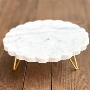 Gold Plated Metal and Marble <b>Pizza</b> Display Stand Round <b>Shape</b> Stylish Dessert Holder for Kitchenware and Tabletop Use - Product Image 6