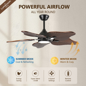 Ventilateur de plafond en bois massif de 44 pouces avec lumière et télécommande, ventilateur de plafond LED à intensité variable avec commande par application et moteur DC silencieux - Product Image 3