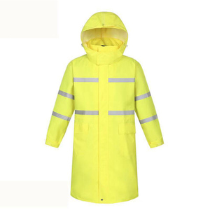 Veste de pluie réfléchissante en polyester PVC vert fluorescent robuste randonnée imperméable industriel long - Product Image 4