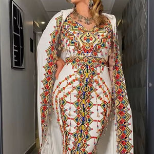 2025 @ Robe de mariée colorée Caftan & Barnousse pour femme avec perles de verre en cristal embellies, Dabka, perles, travail de pierre Zari - Product Image 1