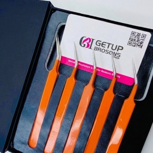 Pince à épiler pour cils GETUP BROSONS IMPEX de haute qualité en acier inoxydable, nouvelle isolation, couleurs orange, pointe lisse, poignée diamantée - Product Image 1